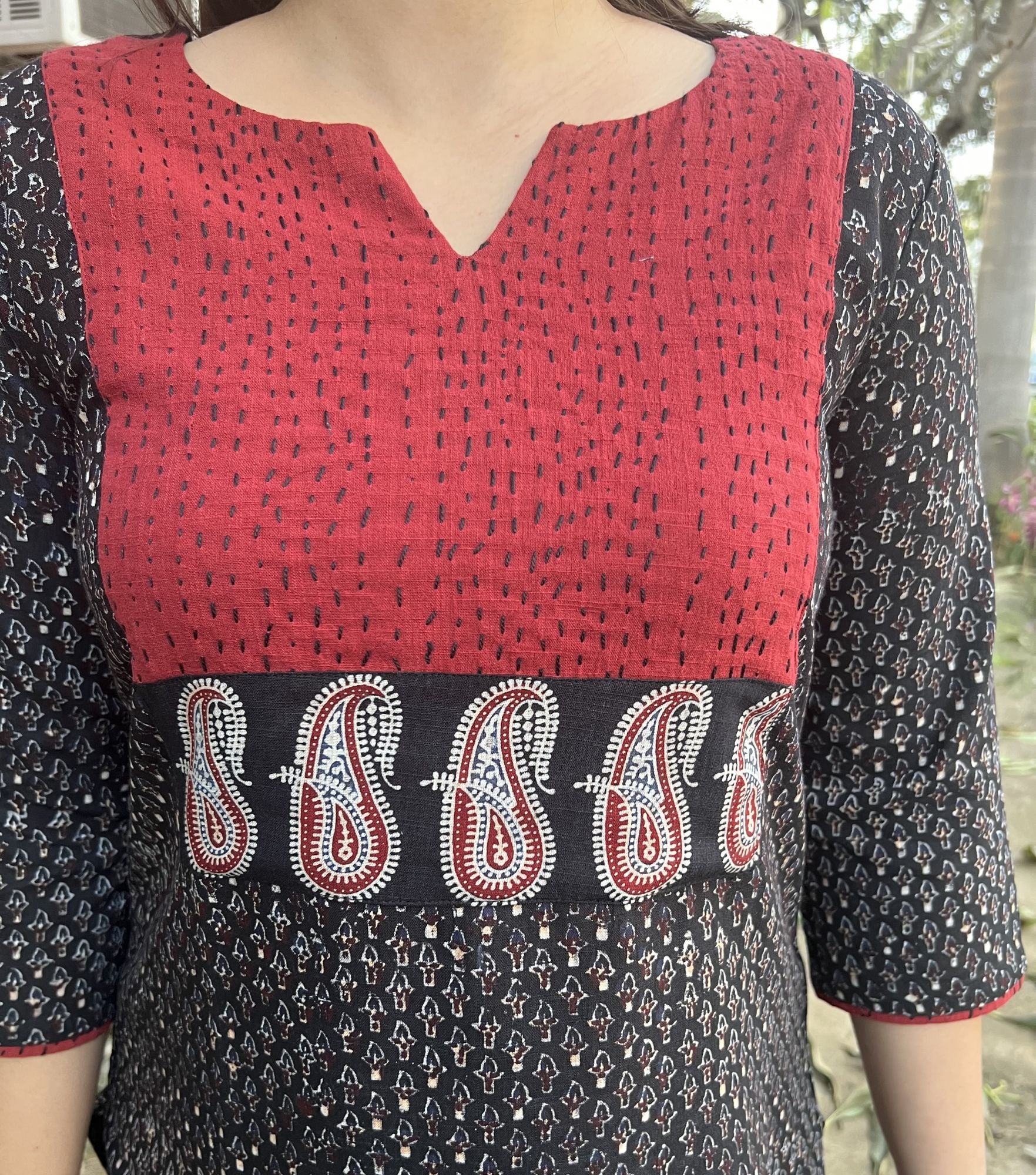 Black Buti ajrakh Yoke Kurta duppata set - MYSANSKRITAM