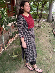 Black ajrakh choti buti yoke kurta