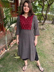 Black ajrakh choti buti yoke kurta