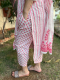 Pink Chikan Handblock printed full suit set - MYSANSKRITAM