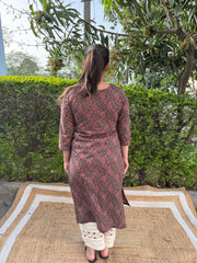 Brown ambi floral yoke kurta