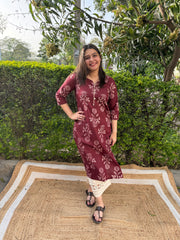 Wine big flower kodhi kurta