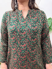 Green floral woollen kurta
