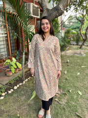 Cream Floral woollen Kurta