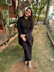 Black galaxy fleece woollen fabric kurti top