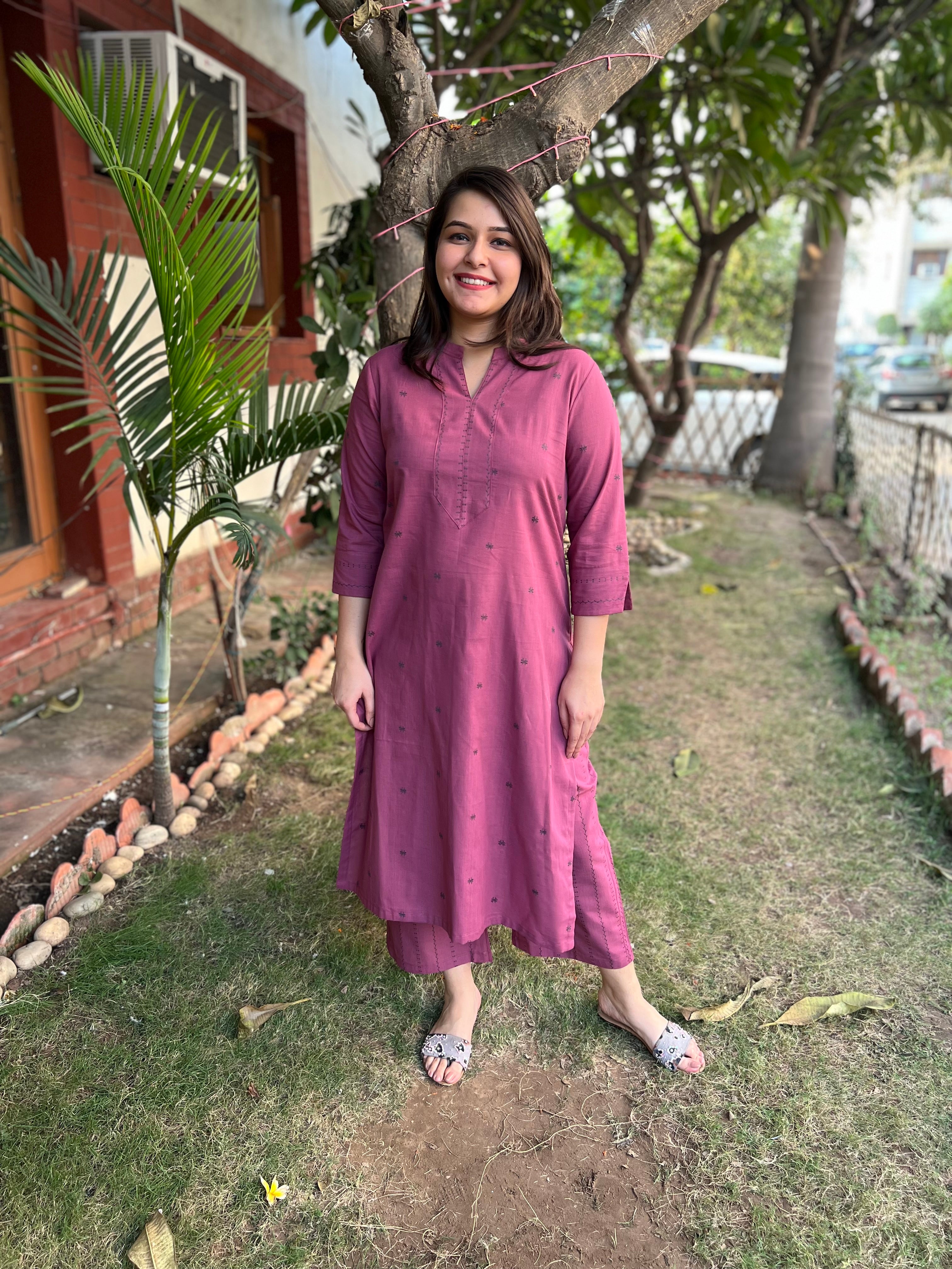 Onion Pink grey south cotton buti kurta - MYSANSKRITAM