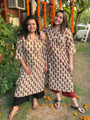 Cream maroon leaf kurta - MYSANSKRITAM