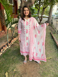 Pink Chikan Handblock printed full suit set - MYSANSKRITAM