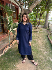 Dark Blue basic Woollen kurta - MYSANSKRITAM