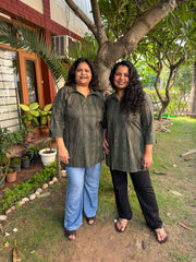 Bottle green geomteric collar short kurti