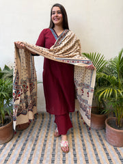 Maroon solid full suit set  with designer dupatta