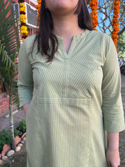 Pista green south cotton A-line kurta