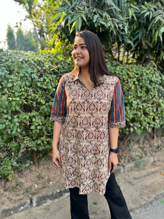 Beige Handblock designer top