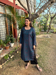 Ferozi floral woollen long kurta