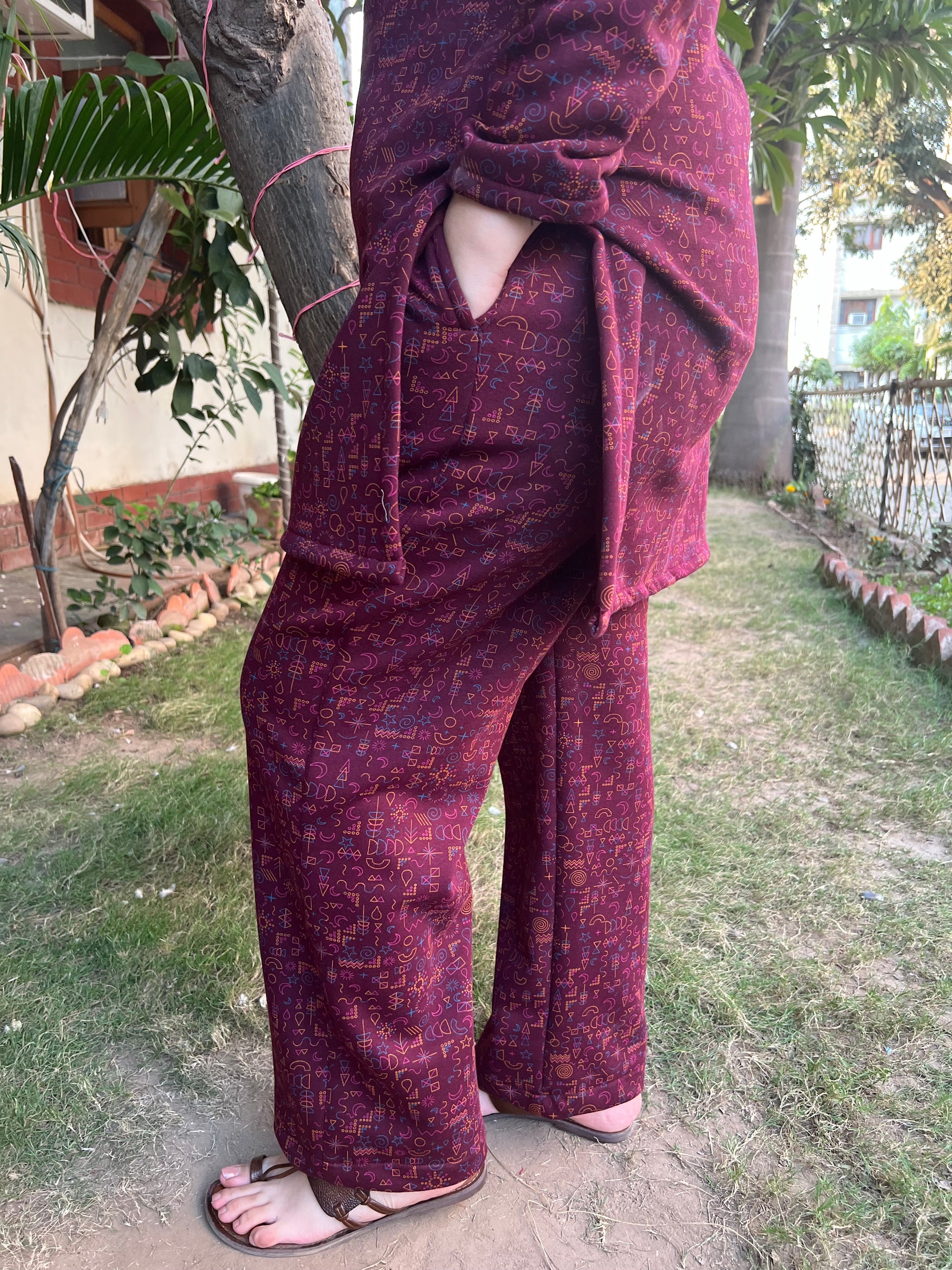 Maroon Fleece winter nightsuit - MYSANSKRITAM