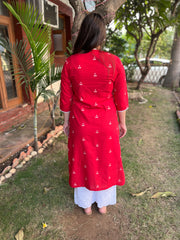 Tamatari red Kurta with handblock Kota Doria duppata - MYSANSKRITAM