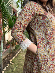 Mustard kalamkari Aline Kurta