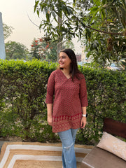 Maroon ajrakh short kurti