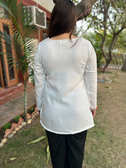 White Kanni embroidered short kurti