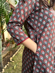 Grey leaf aline kurta