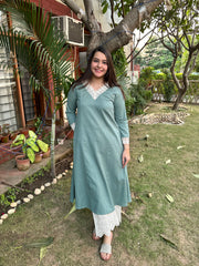 Sea green Lacework A-line kurta