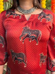 Maroon Nandi Modal silk kurta