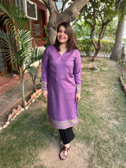 Lavender border woollen kurta