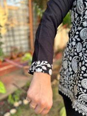 White Kanni embroidered short kurti (woollen)