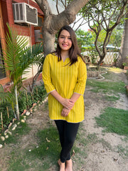 Mustard Yellow lines kurti - MYSANSKRITAM