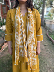 Mustard A-Line kurta with Scarf