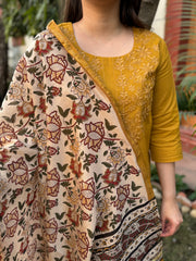 Mustard embroidered kurta with Chanderi Duppata