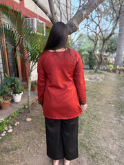 Rust solid border kurti