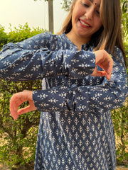 Indigo buti Aline chudi sleeve kurta