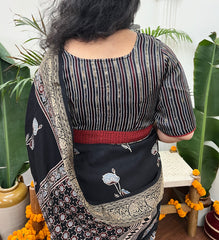 Black Dola silk saree with Nakshi zari work - MYSANSKRITAM