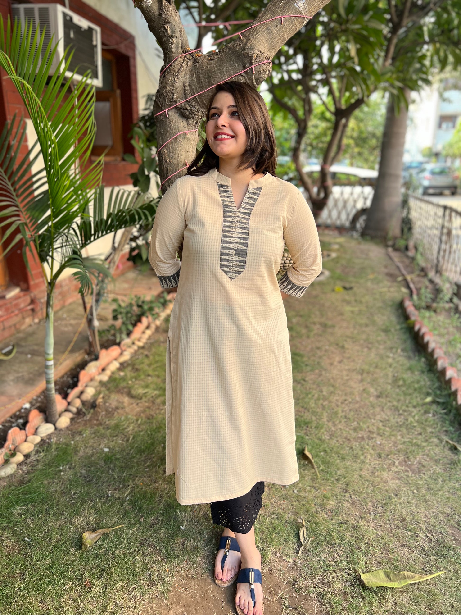 Cream Border kurta with Chanderi duppata - MYSANSKRITAM