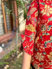 Red floral button shirt