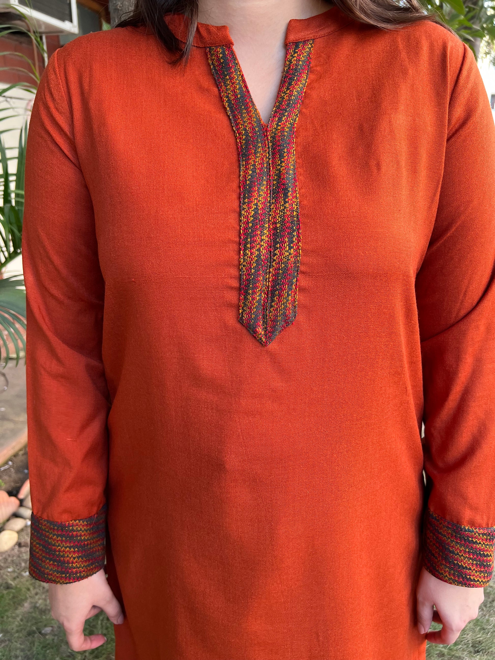 Rust woollen Border kurta - MYSANSKRITAM