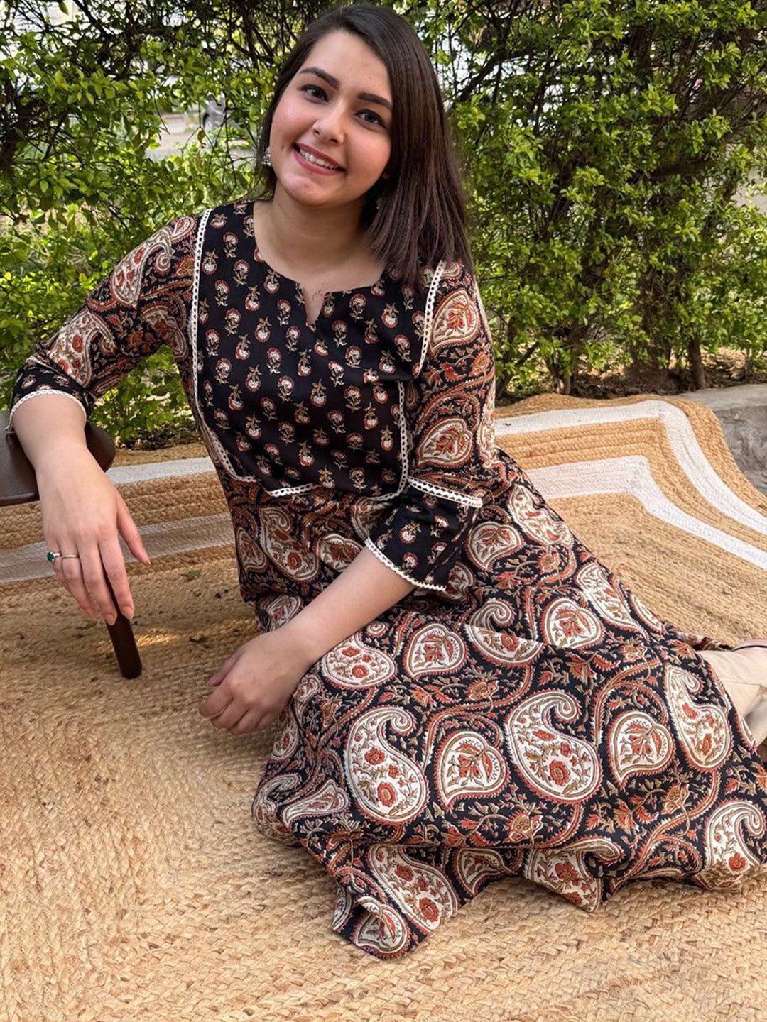 Black ambi kurta with yoke