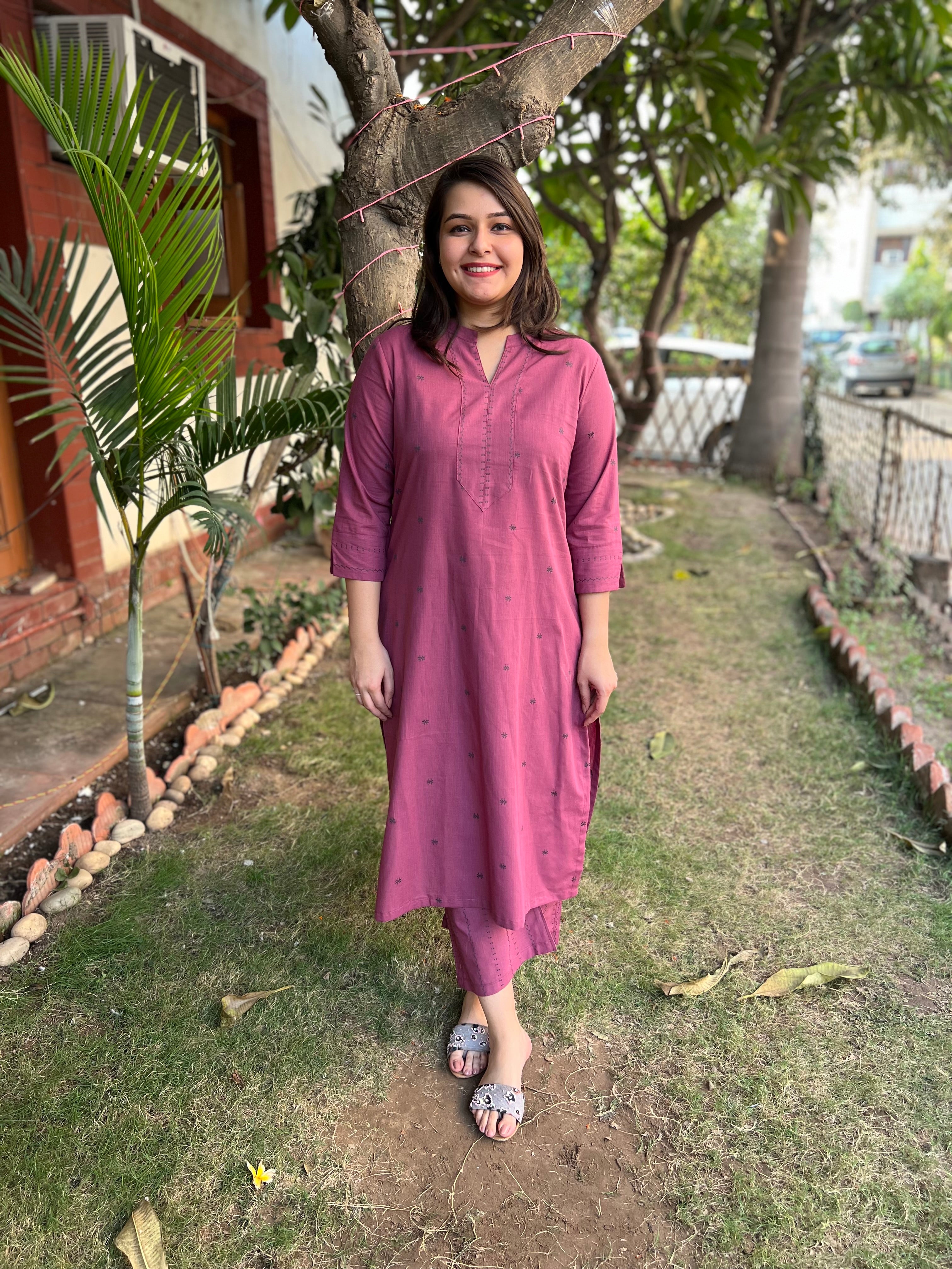 Onion Pink grey south cotton buti kurta - MYSANSKRITAM