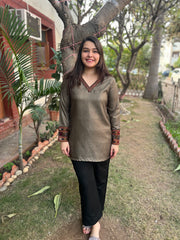 Bottle green kullu border kurti