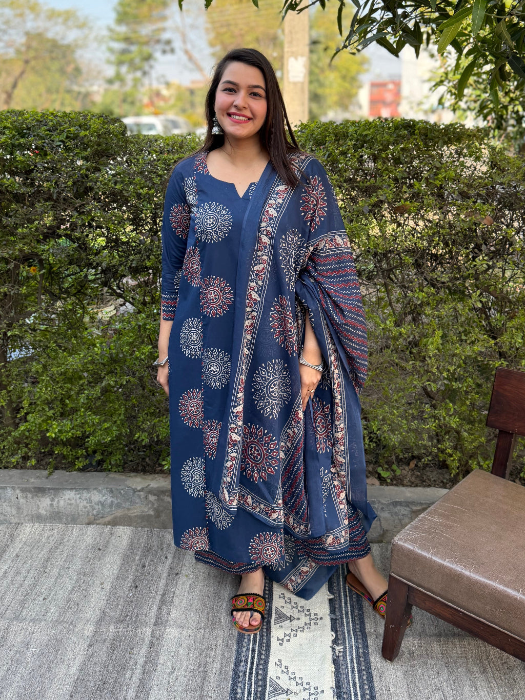 Indigo Big Circle Aline Suit Set by MySanskritam