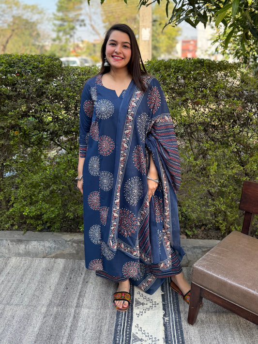Indigo Big Circle Aline Suit Set by MySanskritam