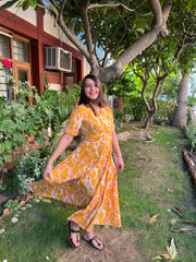 Yellow abstract Floral dress - MYSANSKRITAM