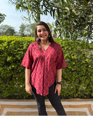 Maroon beige geometric top