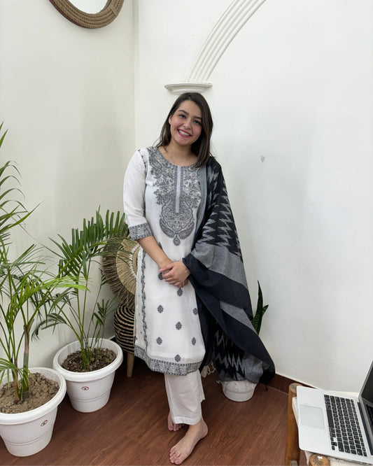 White embroidered full suit set