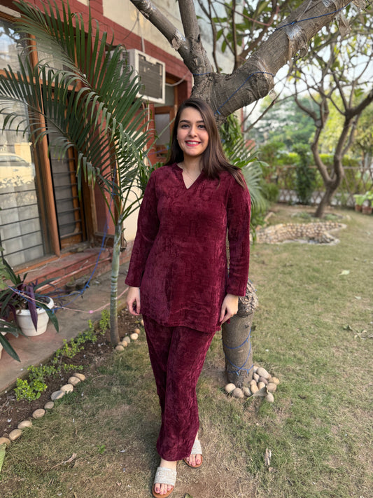 Wine Imported woollen coord set