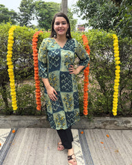 Bagru green modal silk kurta
