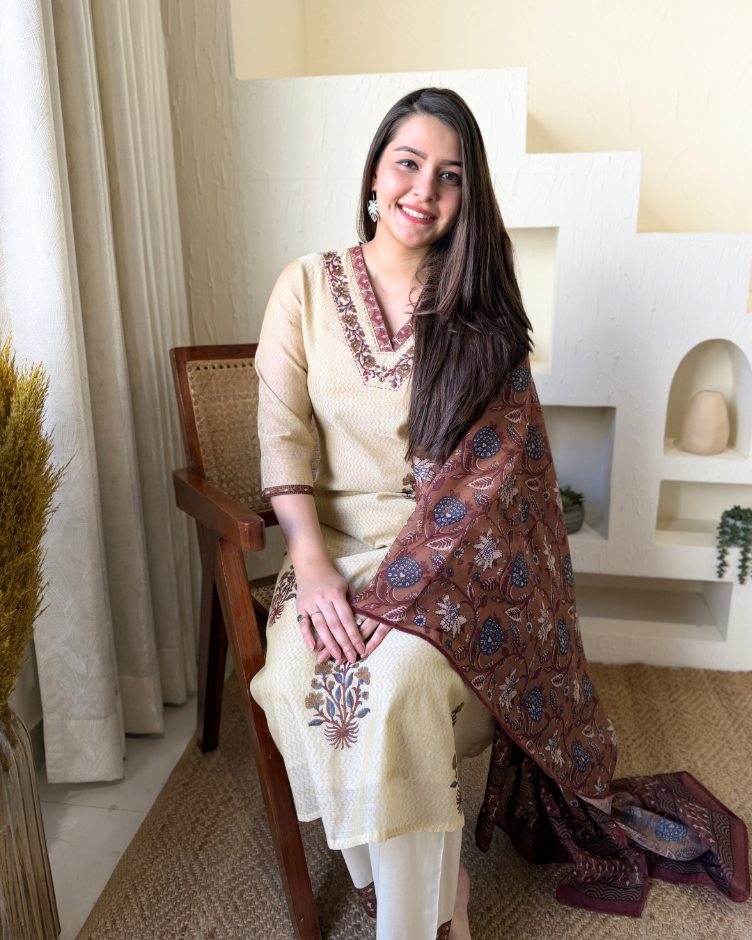 Cream buta Chanderi full suit set