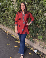 Maroon Circle Print Short kurti