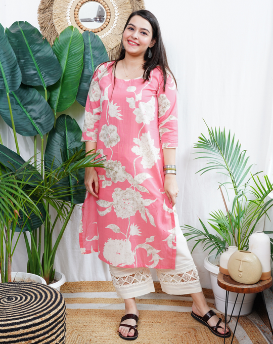 Soft pink floral kurta